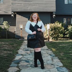 ELOQUII Black Faux Leather Pinafore Dress